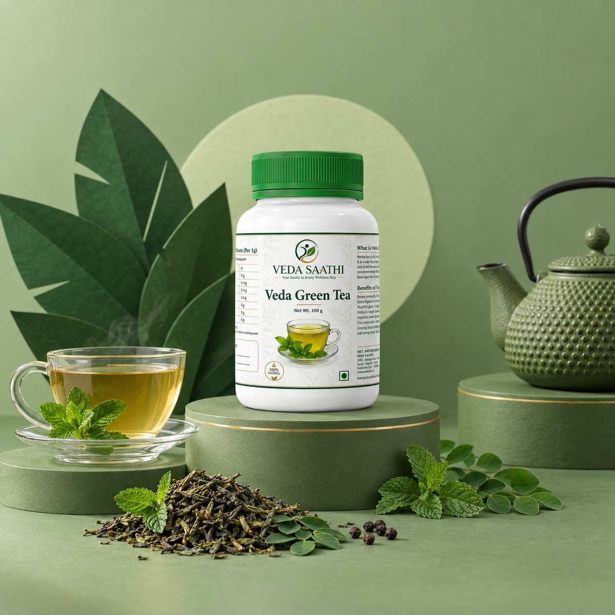Veda Green Tea – Herbal Mint Green Tea | Moringa & Mint | 20 Tea Bags | VEDA SAATHI