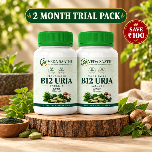 B12 Urja Tablets – 2 Month Trial Pack (2 Bottles) | Plant-Based Vitamin B12 | VEDA SAATHI