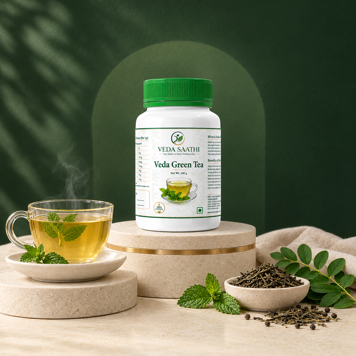Veda Green Tea – Herbal Mint Green Tea | Moringa & Mint | 20 Tea Bags | VEDA SAATHI