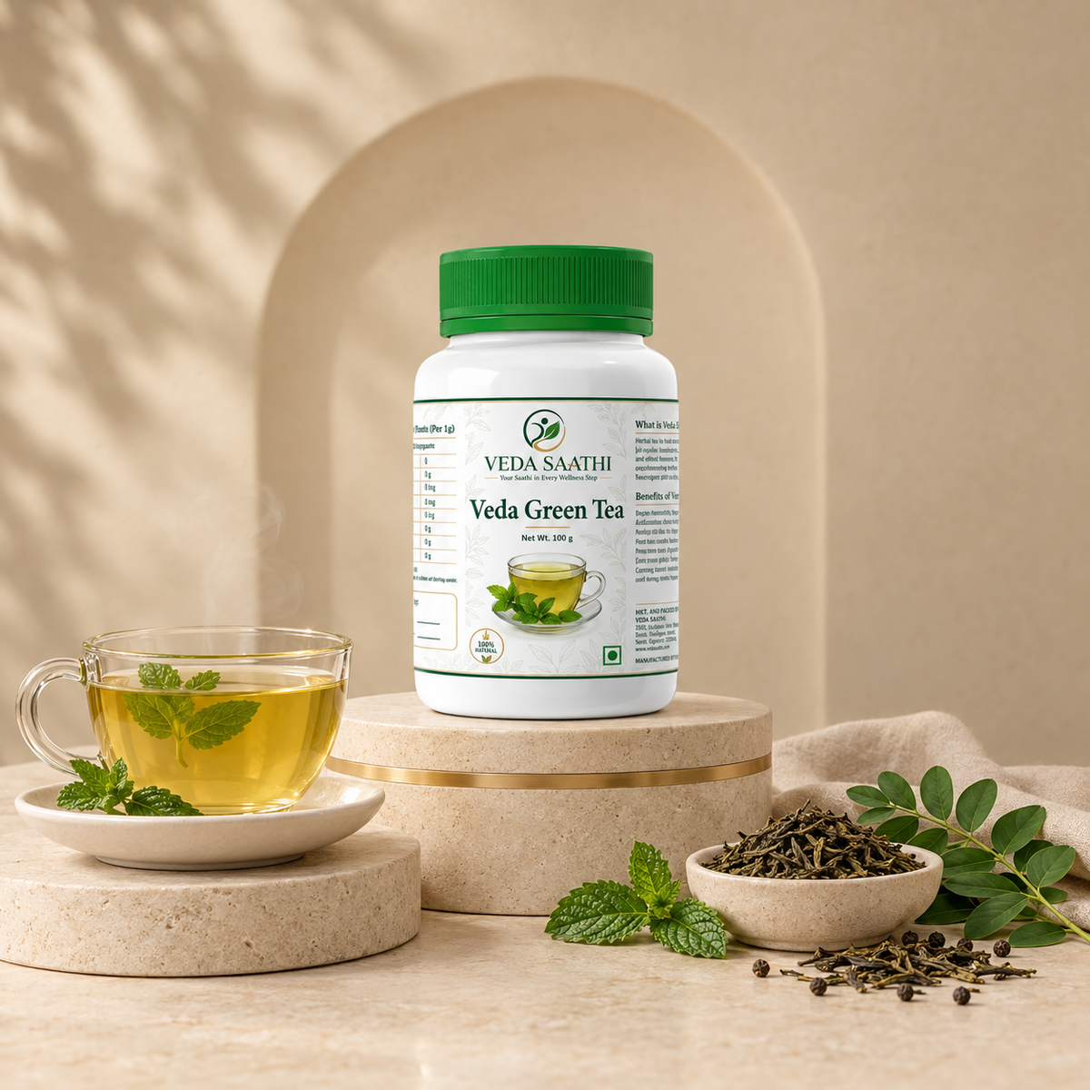 Veda Green Tea – Herbal Mint Green Tea | Moringa & Mint | 20 Tea Bags | VEDA SAATHI