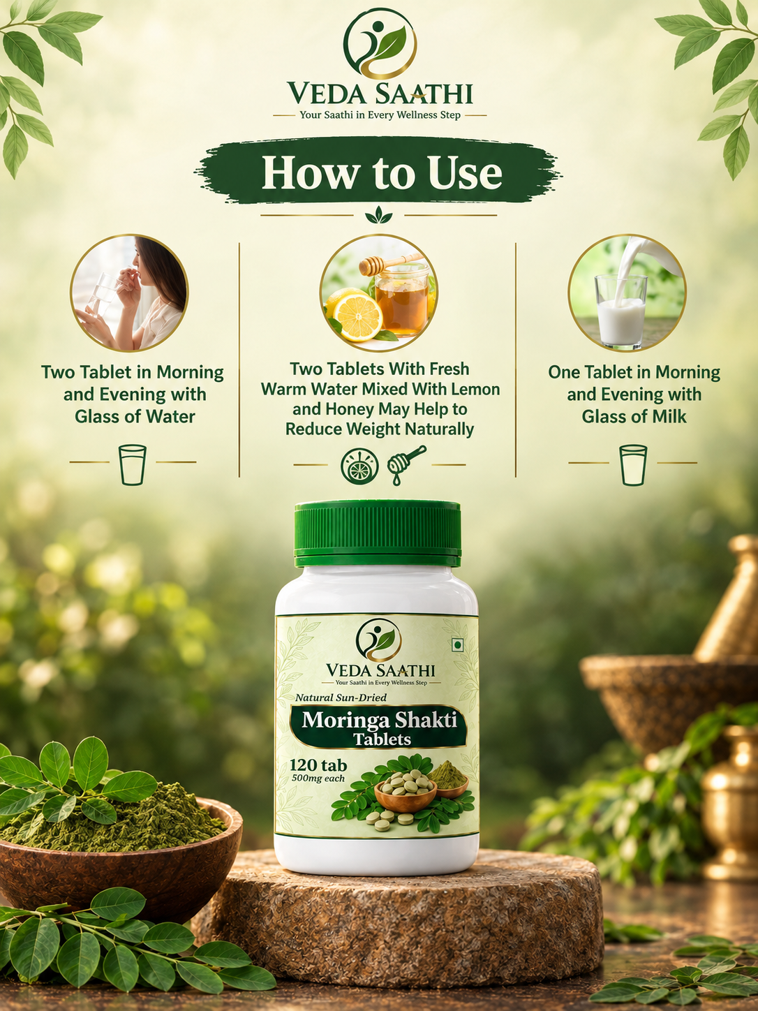 Moringa Shakti Tablets | Moringa Leaf Supplement | VEDA SAATHI